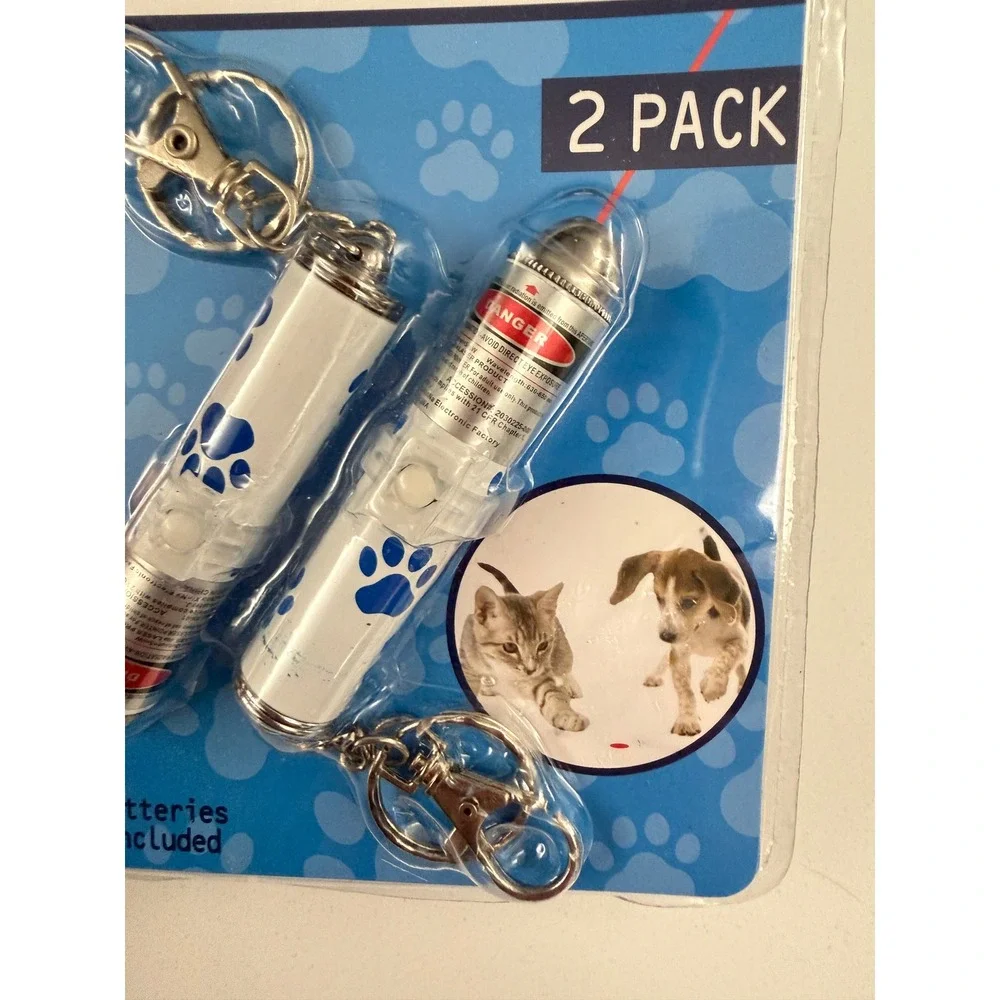 Hitt Brands Pet Laser Keychain 2 Pack White Blue Paw Print Interactive Toy New
